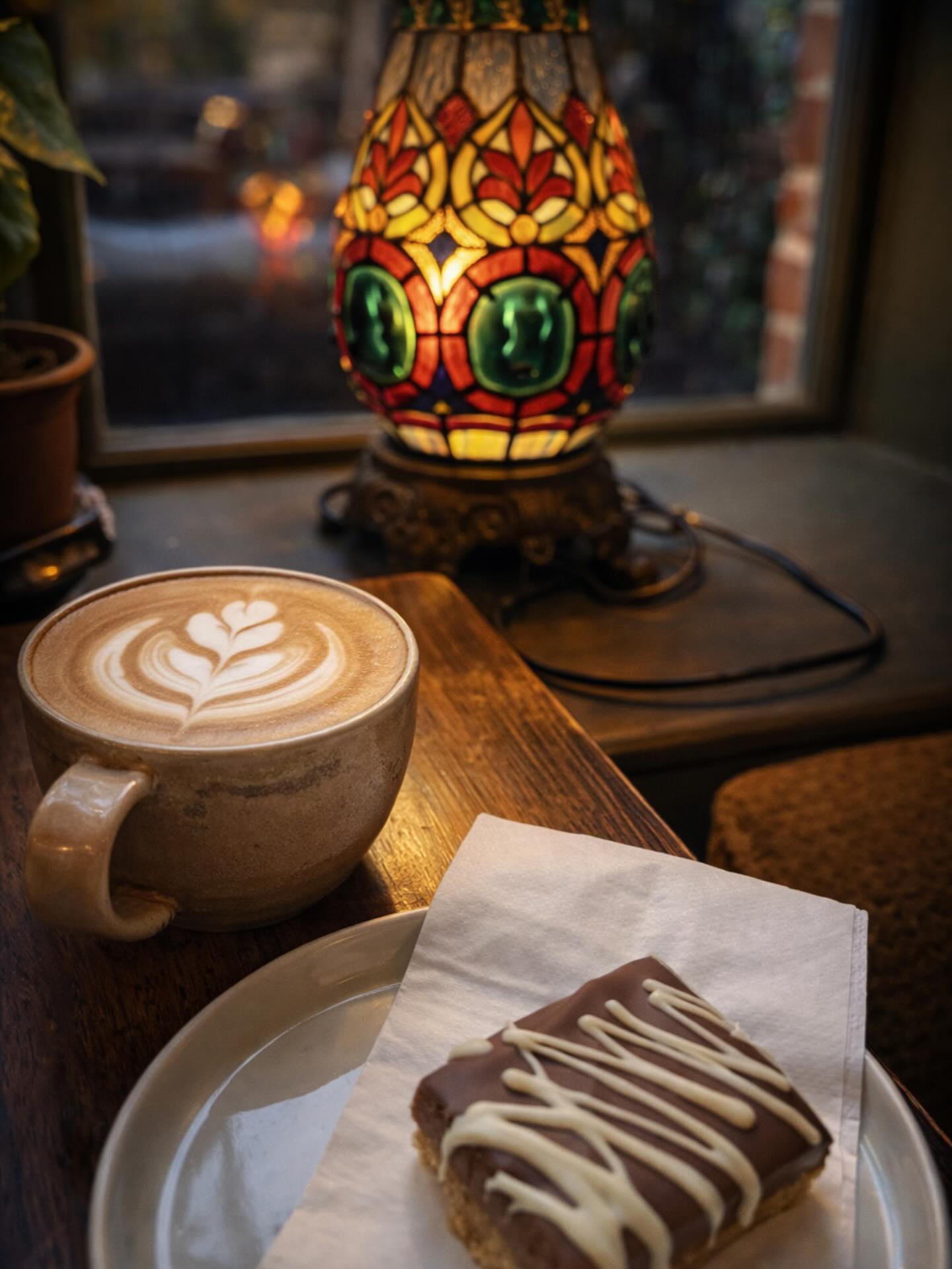 Coffee and traybake at Golden Fold Bakery